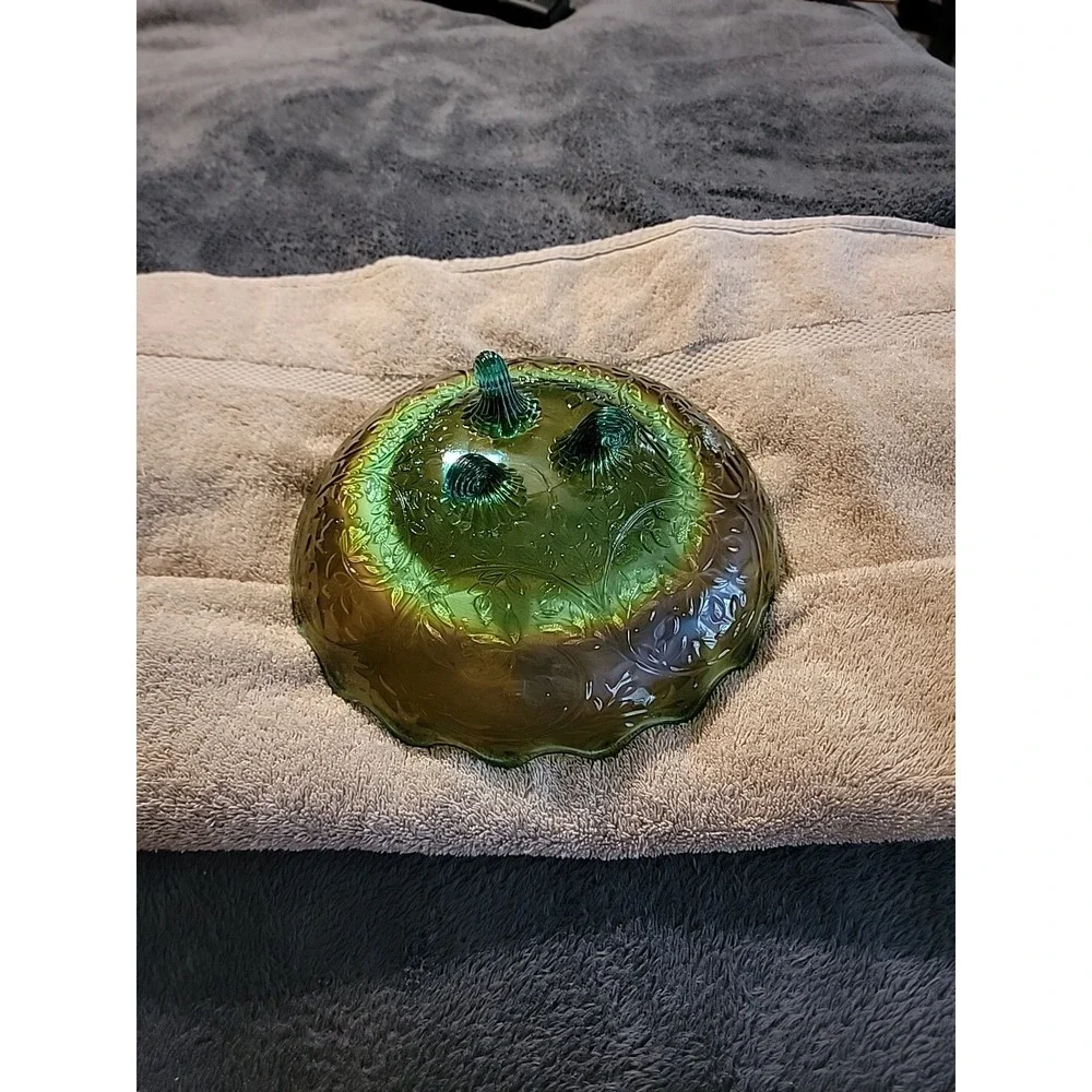 Gorgeous Westmoreland‎ Glass Carnival Louisa Footed Bowl Green Glass